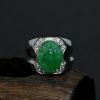 18K金镶钻糯种满绿翡翠貔貅男戒-红掌柜