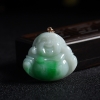 18K金扣糯种飘绿花翡翠弥勒佛吊坠 - 红掌柜