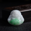 缅甸天然糯种飘绿花翡翠弥勒佛吊坠-红掌柜