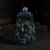 缅甸天然冰糯种深蓝色翡翠龙牌吊坠-红掌柜
