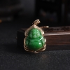 18k金镶钻缅甸天然豆种阳绿翡翠弥勒佛吊坠-红掌柜