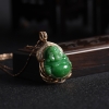 18k金镶钻天然豆种阳绿翡翠弥勒佛吊坠-红掌柜