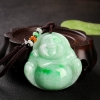 天然缅甸豆种飘翠翡翠弥勒佛吊坠-红掌柜