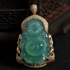天然18K金镶钻糯冰种晴水翡翠佛吊坠-红掌柜