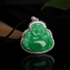 18k天然豆种翠绿翡翠弥勒佛吊坠-红掌柜