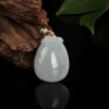 缅甸天然糯种白色翡翠寿桃吊坠-红掌柜