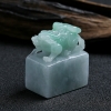 缅甸A货天然豆种浅绿翡翠貔貅印章 - 红掌柜