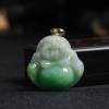 缅甸天然18K金镶豆种飘花翡翠佛挂件 - 红掌柜