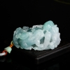 缅甸天然糯冰种蓝绿色翡翠貔貅手把件-红掌柜