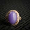 缅甸天然18K金镶糯种紫罗兰翡翠蛋面戒指-红掌柜