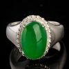 缅甸A货糯冰种翠绿翡翠戒面-红掌柜