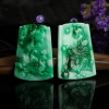 缅甸天然糯种翠绿翡翠龙凤呈祥对牌吊坠-红掌柜