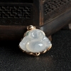 18k糯种白色翡翠弥勒佛吊坠-红掌柜