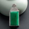 18K金镶钻糯种满绿翡翠方牌吊坠 - 红掌柜珠宝