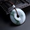 天然糯种飘绿翡翠平安扣吊坠-红掌柜