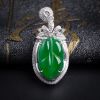 18K镶钻糯冰种翠色翡翠树叶吊坠-红掌柜