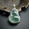 缅甸A货18K镶钻冰糯种飘花翡翠葫芦吊坠 - 红掌柜珠宝