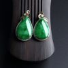 缅甸A货天然糯种浓绿翡翠耳钉 - 红掌柜