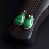 糯种浓绿翡翠耳钉 - 红掌柜