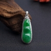 缅甸天然18K金镶钻糯种深绿翡翠福豆吊坠 - 红掌柜