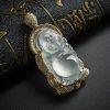18K金镶冰种翡翠飘花站佛吊坠 - 红掌柜珠宝