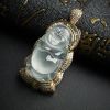 18K金冰种翡翠飘花站佛吊坠 - 红掌柜珠宝