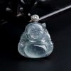 缅甸A货天然18K金镶冰糯种飘花翡翠佛吊坠 - 红掌柜
