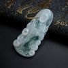 A货天然糯冰种飘蓝花翡翠观音吊坠 - 红掌柜
