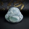 缅甸A货天然糯冰种飘蓝花翡翠佛吊坠 - 红掌柜
