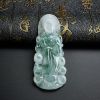 缅甸A货天然冰糯种浅绿飘蓝花翡翠观音吊坠 - 红掌柜