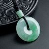 A货天然糯种飘绿翡翠平安扣吊坠 - 红掌柜