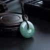 A货天然糯种飘绿翡翠平安扣吊坠 - 红掌柜