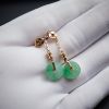 缅甸A货天然18K金浅绿翡翠耳环 - 红掌柜