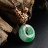 天然18K镶钻糯冰种飘翠平安扣项链 - 红掌柜