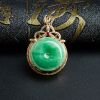 18K金镶糯种苹果绿翡翠平安扣吊坠-红掌柜