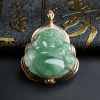 18k金镶冰糯种浅绿翡翠坐佛吊坠-红掌柜