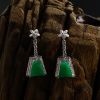 18K金镶钻天然糯种阳绿翡翠耳坠-红掌柜