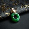 18K金镶糯种花绿翡翠平安扣-红掌柜