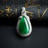 缅甸A货天然18K金镶糯种满绿翡翠水滴吊坠 - 红掌柜