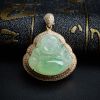 缅甸A货天然18K金糯种绿色翡翠吊坠 - 红掌柜