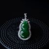 缅甸A货天然18K金镶冰糯种翠色翡翠葫芦吊坠 - 红掌柜