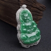 缅甸18K金镶钻豆种翠色翡翠观音吊坠-红掌柜