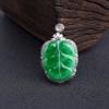 18K金镶钻糯冰种翠色翡翠叶子吊坠-红掌柜