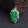 18K金镶钻糯种翠色翡翠叶子吊坠-红掌柜