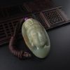 天然糯种灰绿色飘黄翡翡翠观音吊坠-红掌柜