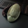 缅甸糯种灰绿色飘黄翡翡翠观音吊坠-红掌柜