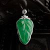 18K金镶缅甸冰种黄阳绿翡翠叶子吊坠-红掌柜