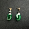 18K金镶钻缅甸糯种浓绿翡翠耳坠-红掌柜