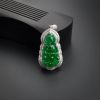 缅甸A货天然18K金镶冰种阳绿观音翡翠吊坠 - 红掌柜