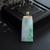 18K镶糯种飘绿翡翠无事牌吊坠 - 红掌柜